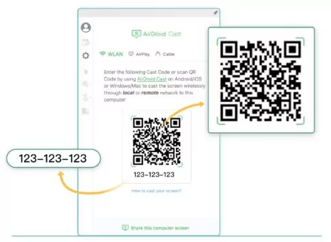 mirror Android to pc wirelessly by scan cast code