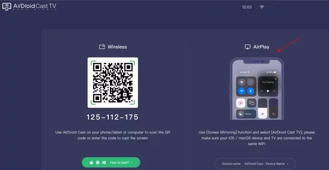 Section AirPlay sur AirDroid Cast TV