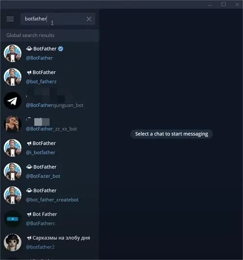recherchez bot father sur Telegram