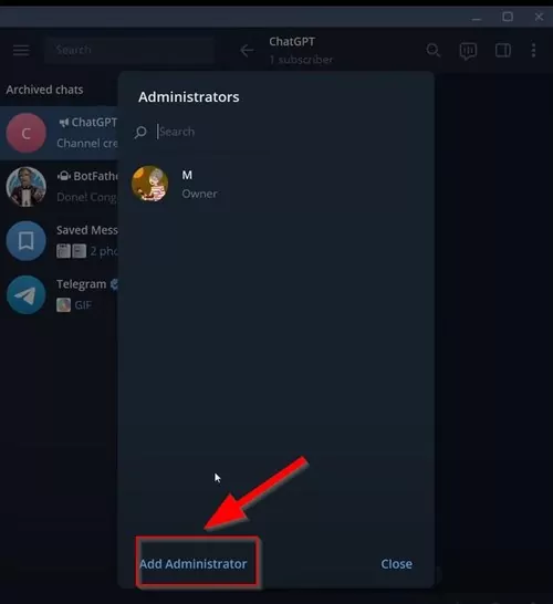 ajoutez un administrateur pour le canal sur Telegram