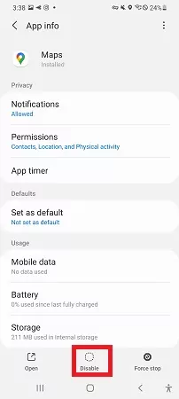 Désactiver vos applis via les options