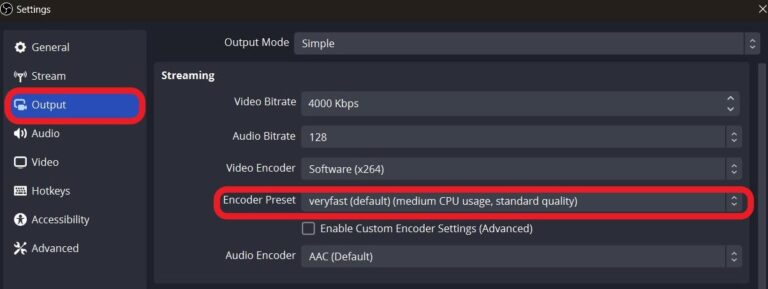 Encoder Preset setting in OBS