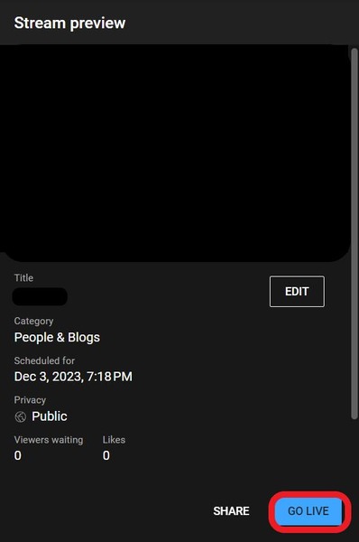 Go Live for YouTube streaming