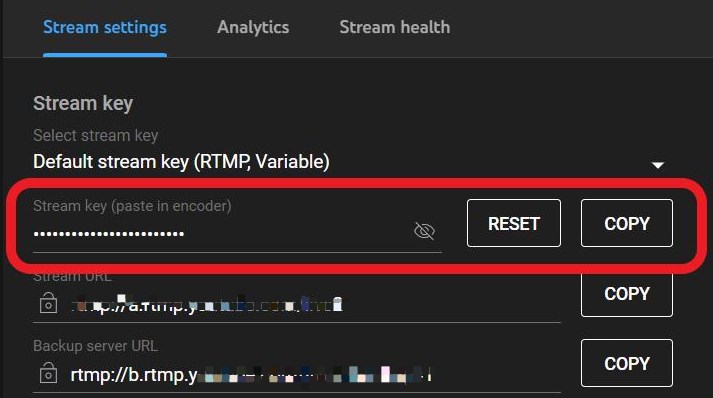 Stream key on YouTube