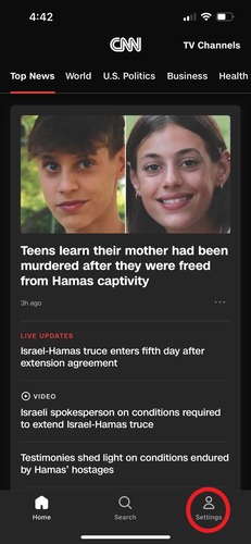 Settings on CNN app