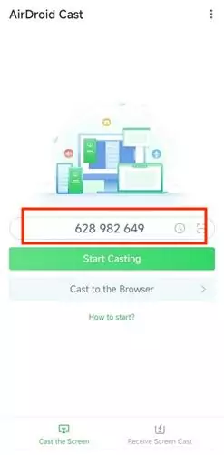 scan or enter the cast code on AirDroid Cast