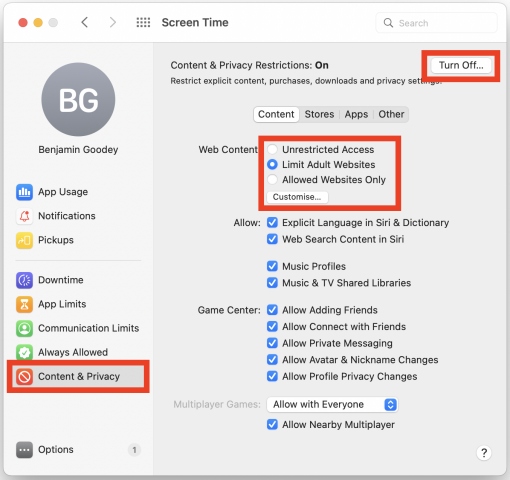 limit adult website on Mac screen time