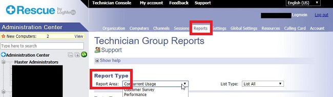 LogMeIn Rescue Admin Center Reports