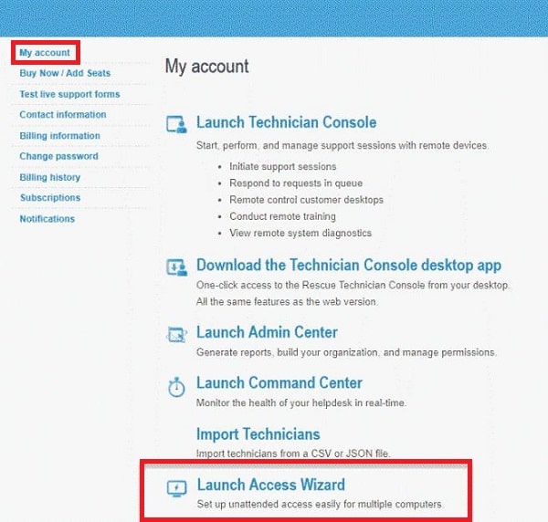 LogMeIn Rescue Launch Access Wizard