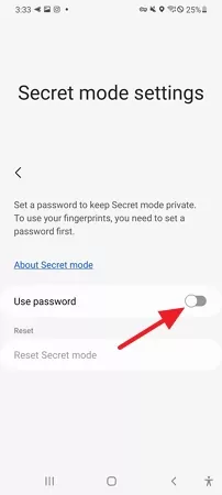 Option du mode secret
