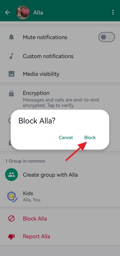 tap on block user name