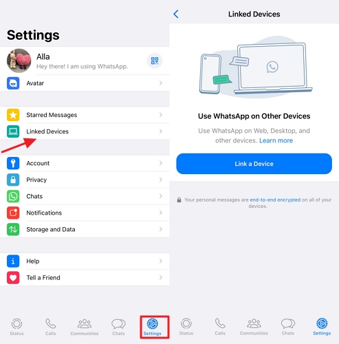 utilisez les appareils liés à WhatsApp sur iPhone
