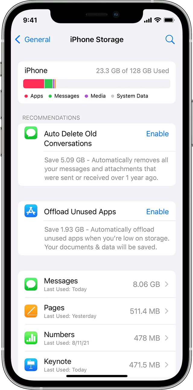 general iphone storage