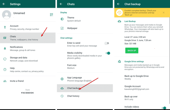 verifiez leur sauvegarde WhatsApp